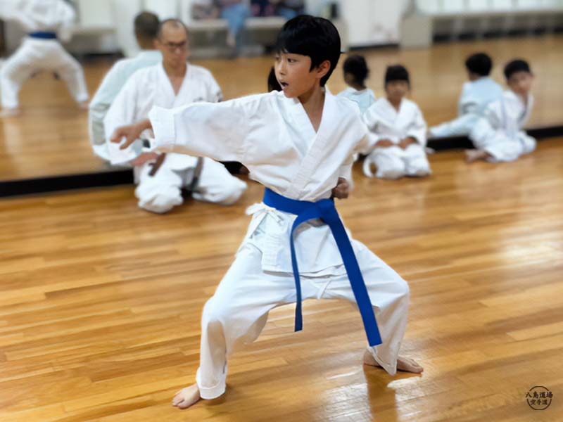 拳手法の稽古をする少年